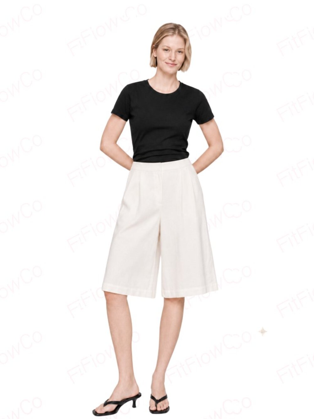Ann Taylor Petite Ivory Wide Leg Culotte Shorts 00P High Rise Pleated Pockets